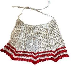 Vintage Red and White Crocheted Hostess Apron Cottage Prairie Retro Farmhouse